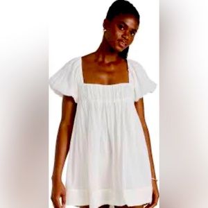 Anthropologie babydoll dress with puff sleeves. White, large. Worn 1x.